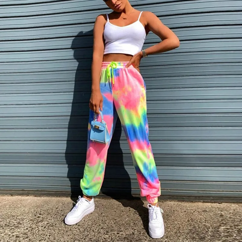 

женские бѬк High Waist Elastic Band Slim-type Tie-dye Camouflage Multicolor Printing Women поясная Casual Pants Ladies Trousers